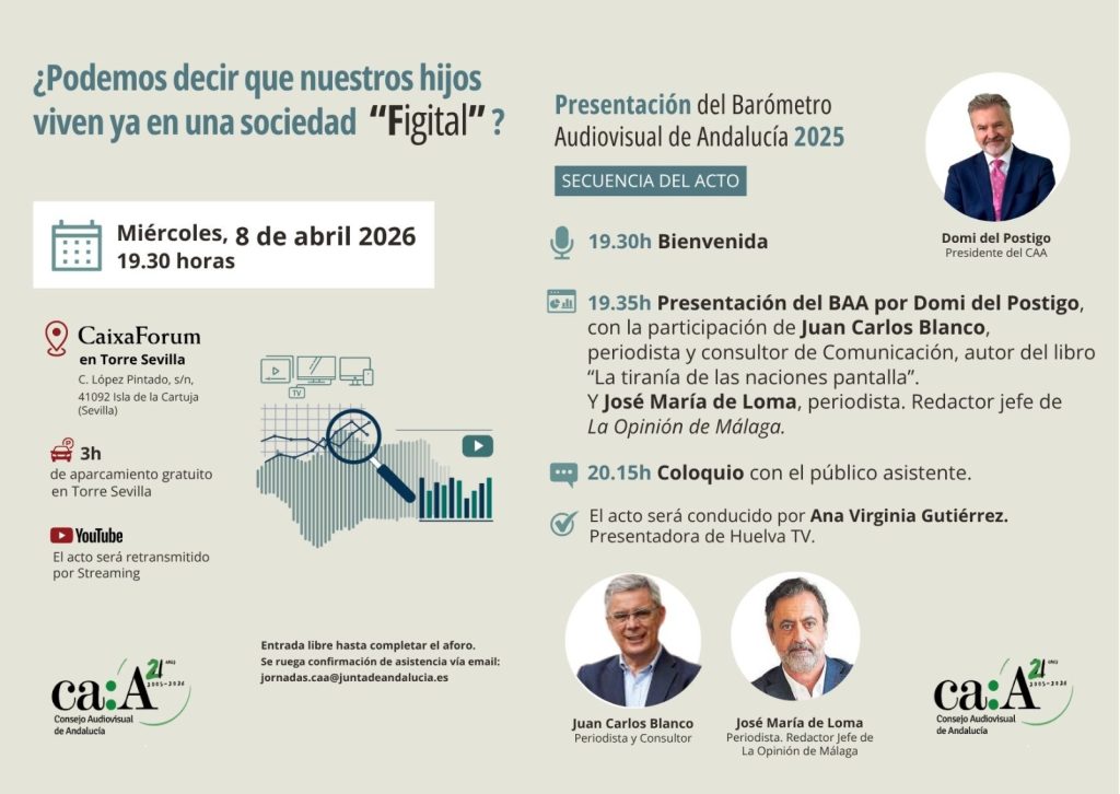 El próximo 8 de abril presentaremos el Barómetro Audiovisual de Andalucía 2025 El próximo 8 de abril presentaremos el Barómetro Audiovisual de Andalucía 2025