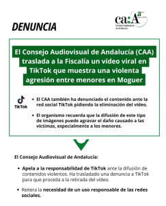 El CAA traslada a la Fiscalía un vídeo viral en TikTok que muestra una violenta agresión entre menores en Moguer (Huelva)